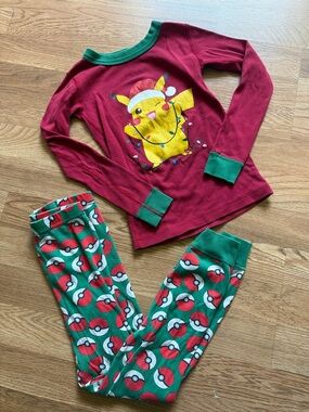Hanna Andersson Organic Cotton Kids Green Pokemon Pikachu Pajama Set 4/6 120cm